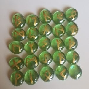 Handpainted Green and Gold Runes